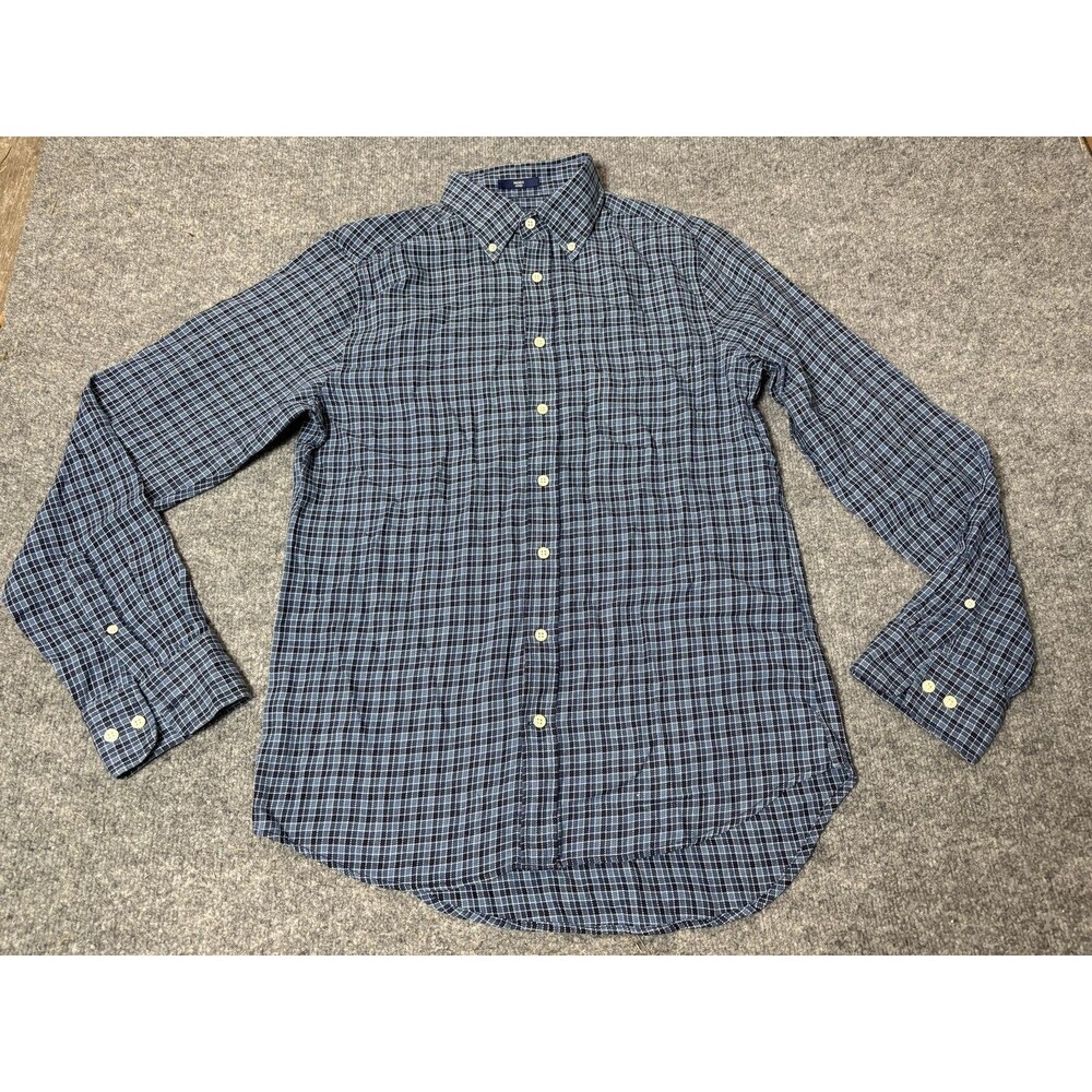 GANT Shirt Mens M Blue Long Sleeve Indigo Check Fitted Button-Down Cotton Casual